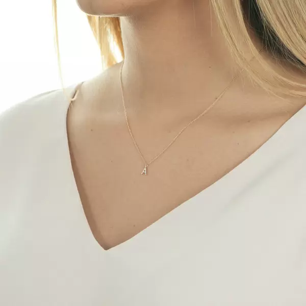 Leaf Jewelry Buchstabenketten, 14 K Rosegold mit Diamanten Räumungsverkauf