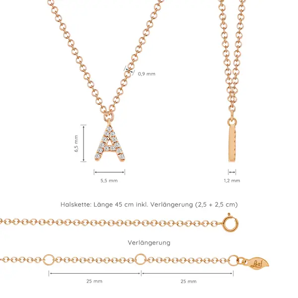Leaf Jewelry Buchstabenketten, 14 K Rosegold mit Diamanten Räumungsverkauf