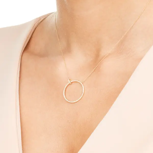 Leaf Jewelry Halskette Circle Groß mit Diamanten, 18 K Gelbgold Sonderangebote