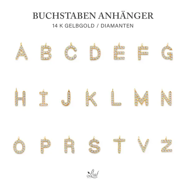 Leaf Jewelry Glücksarmband mit Letter Charm, 14 K Gelbgold mit Diamanten Kostenlose Rückgabe