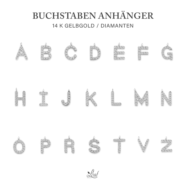 Leaf Jewelry Glücksarmband mit Letter Charm, 14 K Weißgold mit Diamanten Begrenzte Freigabe