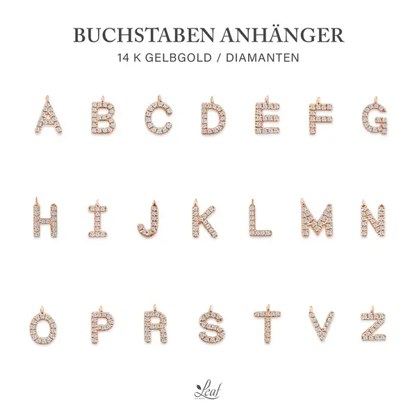 Leaf Jewelry Glücksarmband mit Letter Charm, 14 K Rosegold mit Diamanten Letzte 3 Tage