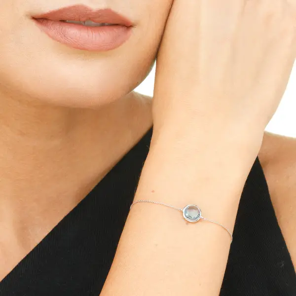 Leaf Jewelry Armkette Blue Topaz, 14 K Weissgold Neueste Stile
