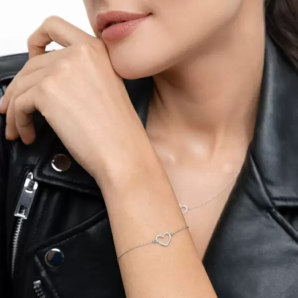 Leaf Jewelry Armkette Heart mit Diamanten, 18 K Weißgold Bis zu 50% Rabatt