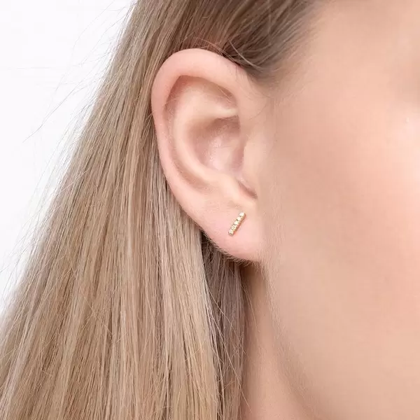 Leaf Jewelry Ohrstecker Bar mit Diamanten, 18 K Gelbgold Bis zu 60% Rabatt