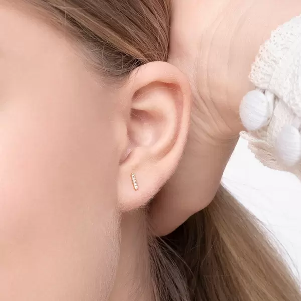 Leaf Jewelry Ohrstecker Bar mit Diamanten, 18 K Gelbgold Bis zu 60% Rabatt