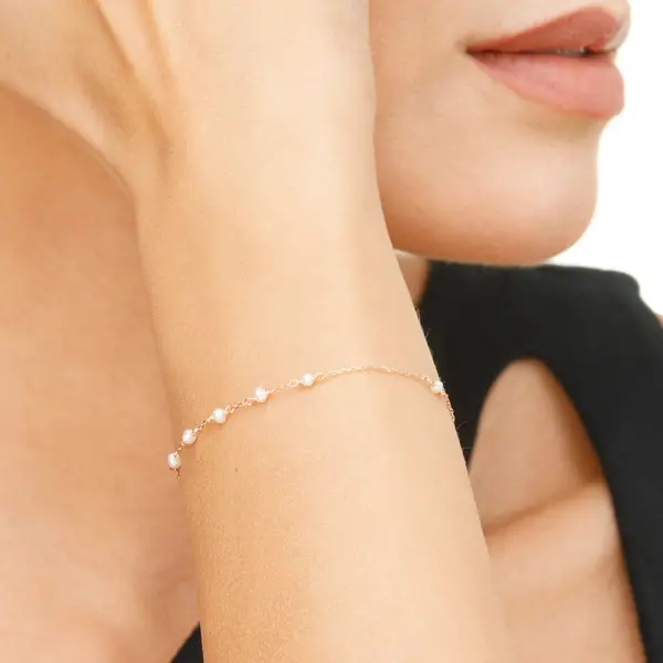 Leaf Jewelry Armkette White Pearls, 14 K Rosegold Bis zu 65% Rabatt