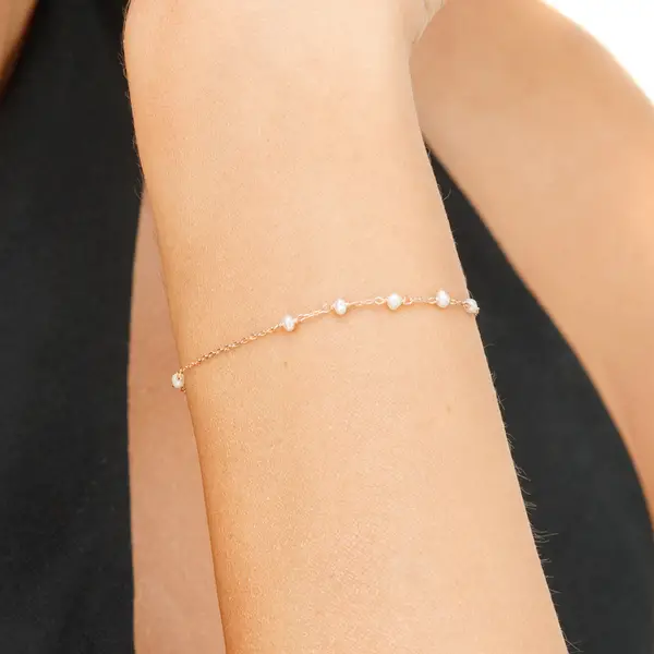 Leaf Jewelry Armkette White Pearls, 14 K Rosegold Bis zu 65% Rabatt
