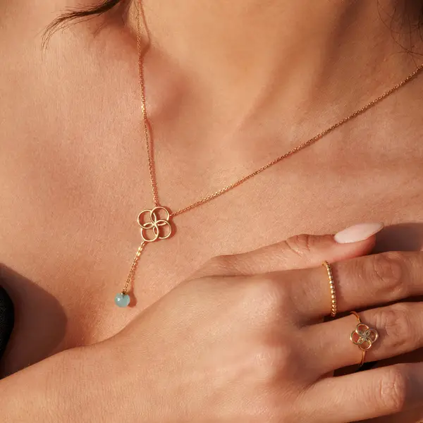 Leaf Jewelry Halskette Clover Charm, Aqua Chalzedon, 18 K Rosegold vergoldet 50% Rabatt mit kostenlosem Versand