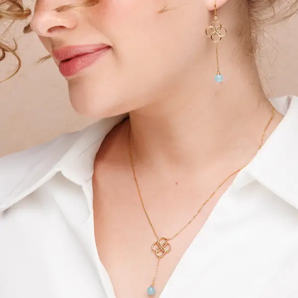 Leaf Jewelry Halskette Clover Charm, Aqua Chalzedon, 18 K Rosegold vergoldet 50% Rabatt mit kostenlosem Versand