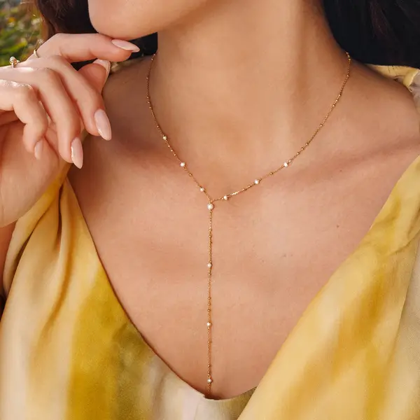 Leaf Jewelry Y-Halskette Flying Pearls, 18 K Gelbgold vergoldet Speichern exportieren