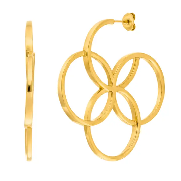 Leaf Jewelry Creolen Clover Charm, groß, 18 K Gelbgold vergoldet Im Verkauf