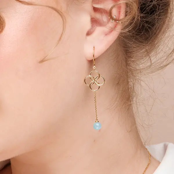 Leaf Jewelry Ohrhänger Clover Charm, Aqua Chalzedon, 18 K Gelbgold vergoldet Hotsell