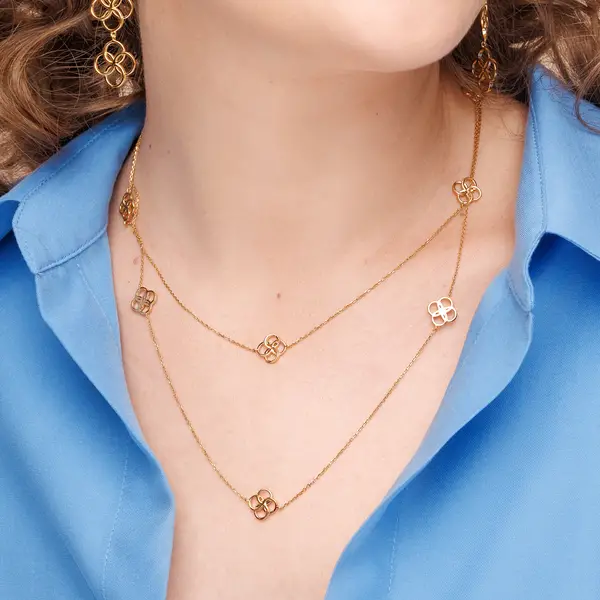 Leaf Jewelry Lange Halskette Clover Charm, 18 K Gelbgold vergoldet Günstiger Verkauf