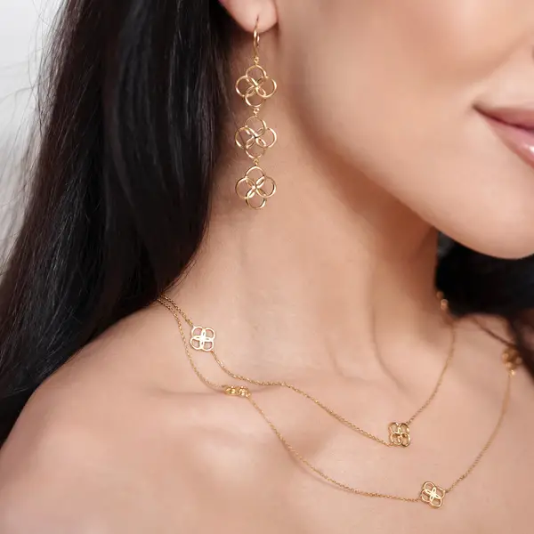 Leaf Jewelry Lange Halskette Clover Charm, 18 K Gelbgold vergoldet Günstiger Verkauf
