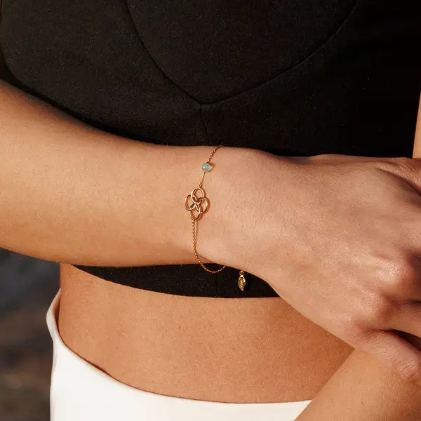 Leaf Jewelry Armkette Clover Charm, Aqua Chalzedon, 925 Sterlingsilber Begrenztes Angebot