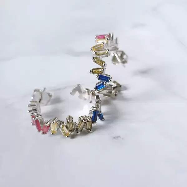 Leaf Jewelry Creole ICE CUBE, Multi Colour Zirkonia, 925 Sterlingsilber Riesige Rabatte