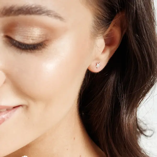 Leaf Jewelry Ohrstecker Stern mit Diamanten, 14K Gelbgold Auslauf