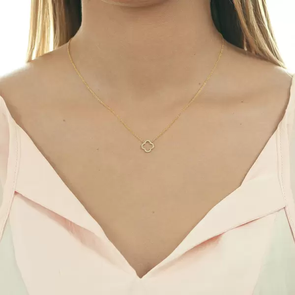 Leaf Jewelry Halskette Clover mit Diamanten, 18 K Gelbgold Verkauf