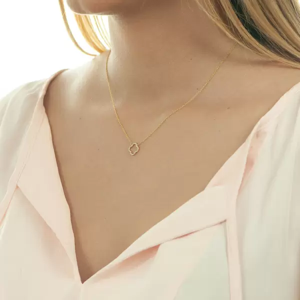 Leaf Jewelry Halskette Clover mit Diamanten, 18 K Gelbgold Verkauf