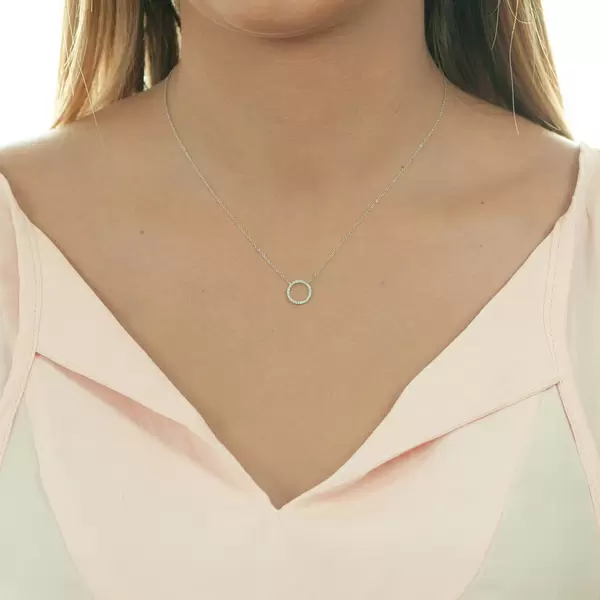 Leaf Jewelry Halskette Circle mit Diamanten, 18 K Weissgold Rabatt