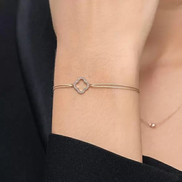Leaf Jewelry Glückarmband Kleeblatt mit Diamanten, 18 K Rosegold, Beige Günstig kaufen