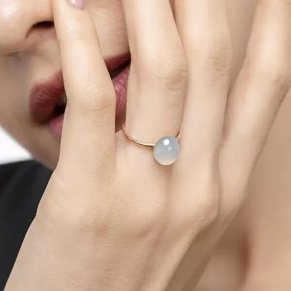 Leaf Jewelry Ring Cabochon II, 14 K Rosegold, Sea Blue Chalzedon Versandkostenfrei