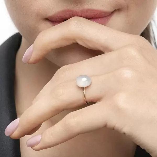 Leaf Jewelry Ring Cabochon II, 14 K Rosegold, Sea Blue Chalzedon Versandkostenfrei