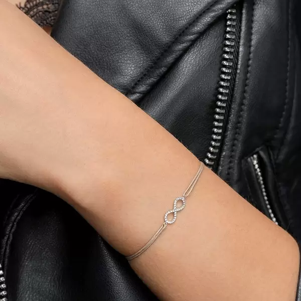 Leaf Jewelry Glücksbändchen Infinity mit Diamanten, 18 K Weißgold, Beige Online Shopping