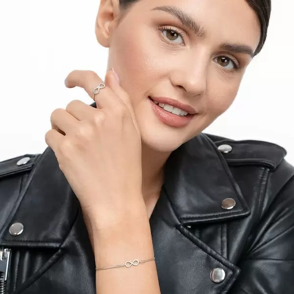 Leaf Jewelry Glücksbändchen Infinity mit Diamanten, 18 K Weißgold, Beige Online Shopping