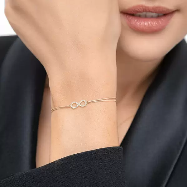 Leaf Jewelry Glücksbändchen Infinity mit Diamanten, 18 K Weißgold, Beige Online Shopping