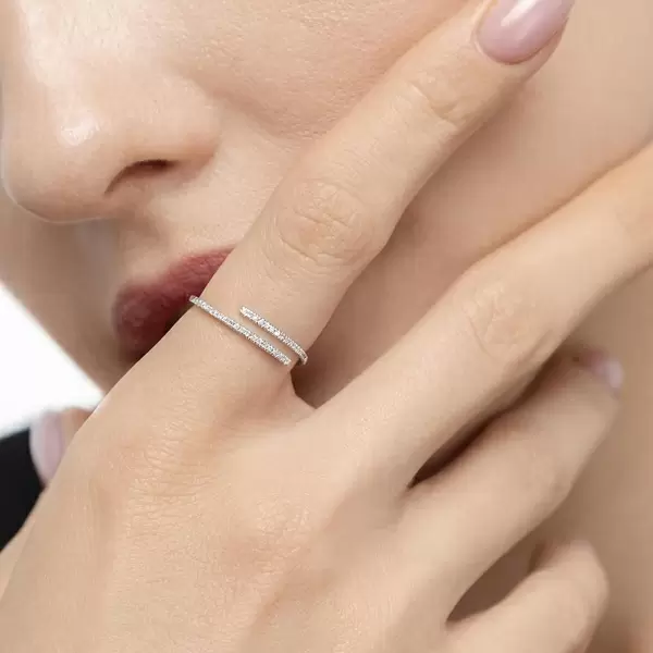 Leaf Jewelry Ring Open mit Diamanten, 18 K Weissgold, Gr.52 Exklusivangebot