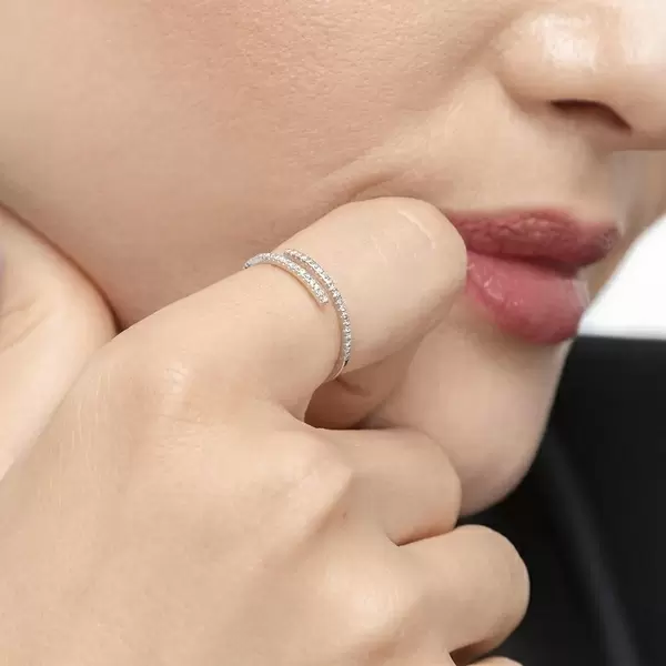 Leaf Jewelry Ring Open mit Diamanten, 18 K Weissgold, Gr.52 Exklusivangebot