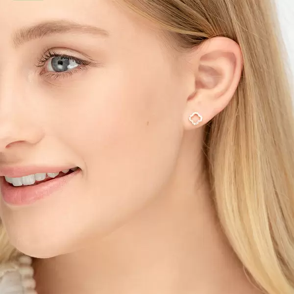 Leaf Jewelry Ohrstecker Clover mit Diamanten, 18 K Rosegold Weihnachtsangebot