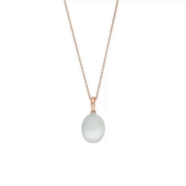 Leaf Jewelry Halskette Cabochon II, 14 K Rosegold, Sea Blue Chalzedon Jubiläumsangebot