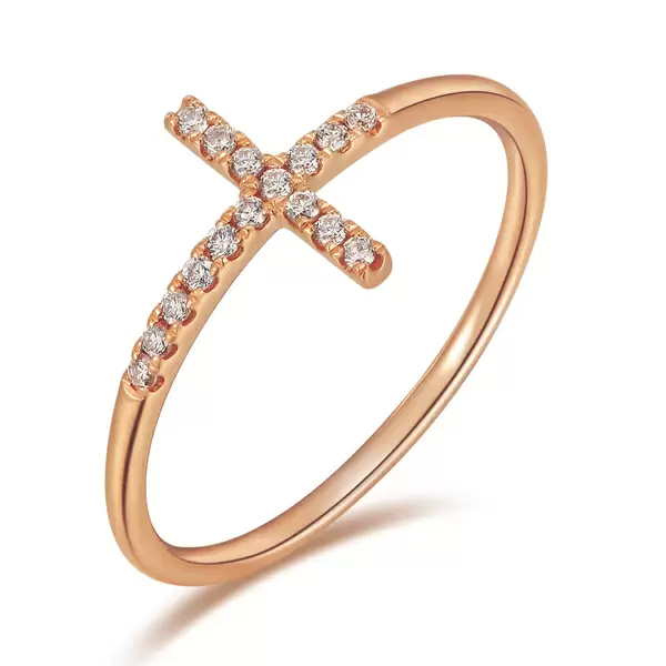 Leaf Jewelry Ring Kreuz mit Diamanten, 18K Rosegold Neueste Mode