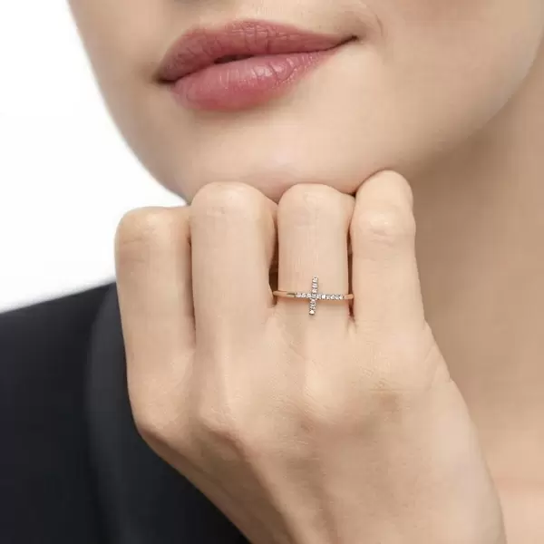 Leaf Jewelry Ring Kreuz mit Diamanten, 18K Rosegold Neueste Mode