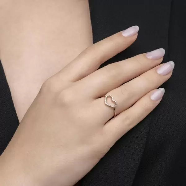 Leaf Jewelry Ring Herz mit Diamanten, 18 K Rosegold Neuheiten