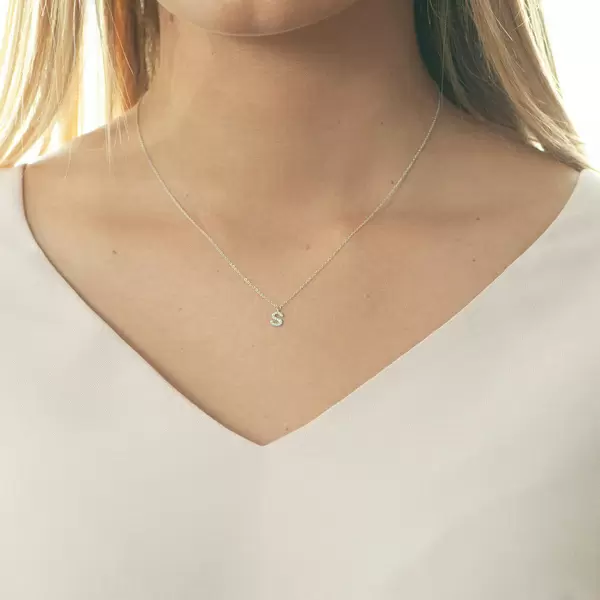 Leaf Jewelry Halskette Letter "S", 14 K Weißgold mit Diamanten Räumungsverkauf