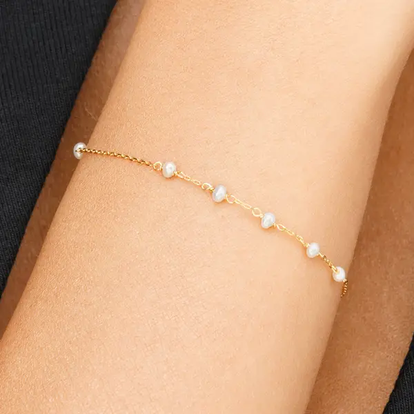 Leaf Jewelry Armkette White Pearls, 14 K Gelbgold Begrenzte Freigabe