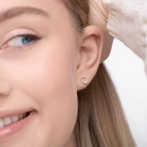 Leaf Jewelry Ohrringe Circle mit Diamanten, 18 K Weißgold Neueste Stile