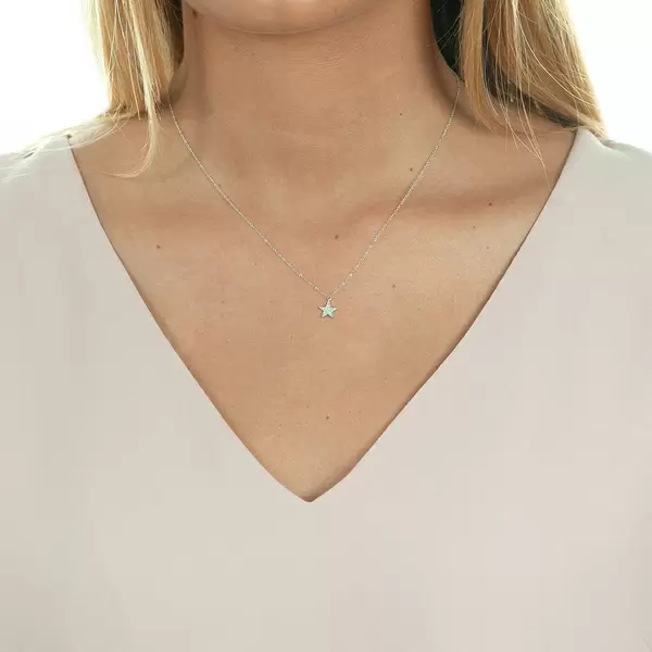 Leaf Jewelry Halskette Stern mit Diamanten, 18 K Weißgold Bis zu 50% Rabatt