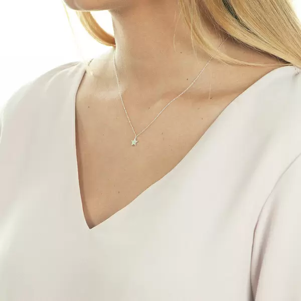 Leaf Jewelry Halskette Stern mit Diamanten, 18 K Weißgold Bis zu 50% Rabatt