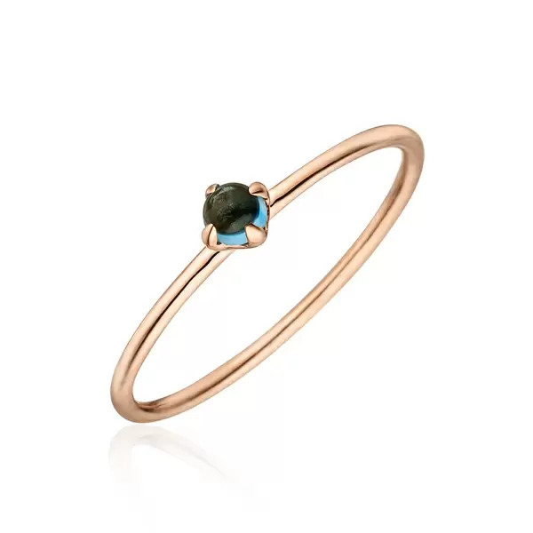 Leaf Jewelry Ring Cabochon, 14 K Roségold, Blauer Topas