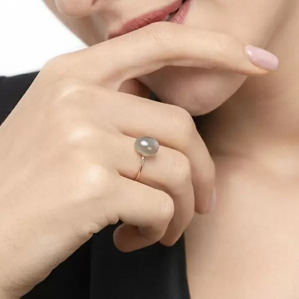 Leaf Jewelry Ring Cabochon II, 14 K Rosegold, Grauer Mondstein Riesige Rabatte