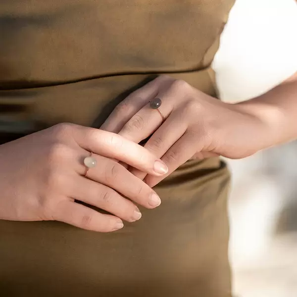 Leaf Jewelry Ring Cabochon II, 14 K Rosegold, Grauer Mondstein Riesige Rabatte