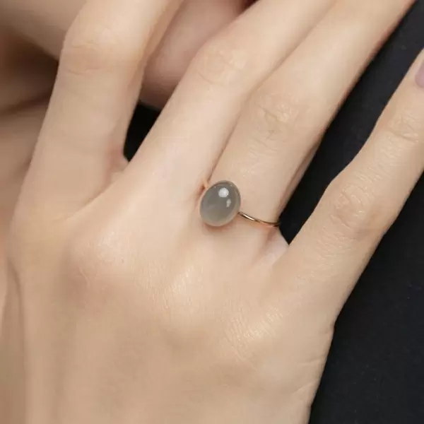 Leaf Jewelry Ring Cabochon II, 14 K Rosegold, Grauer Mondstein Riesige Rabatte