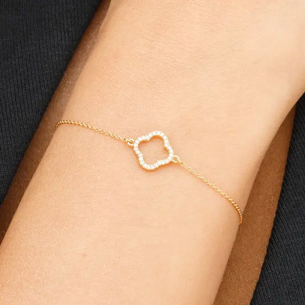 Leaf Jewelry Armkette Clover mit Diamanten, 18 K Gelbgold Kostenloser Versand international