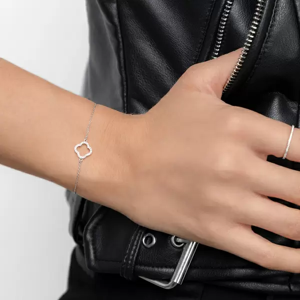 Leaf Jewelry Armkette Clover mit Diamanten, 18 K Weißgold Speichern exportieren