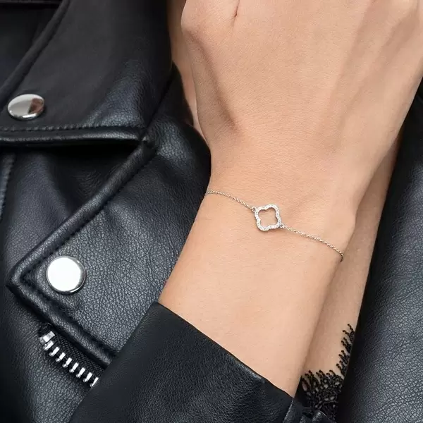 Leaf Jewelry Armkette Clover mit Diamanten, 18 K Weißgold Speichern exportieren